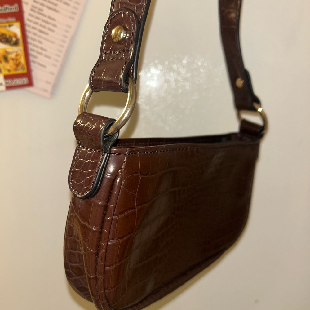 ASOS Dark Brown Croc-Embossed Shoulder Bag